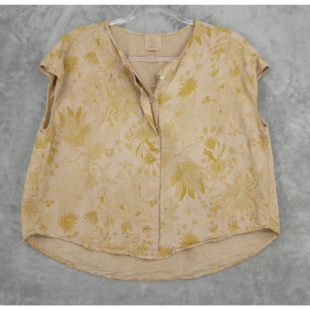 Origen Top Womens Size M‎ Linen Button Cropped Boxy Relaxed Boho Lagenlook Beige